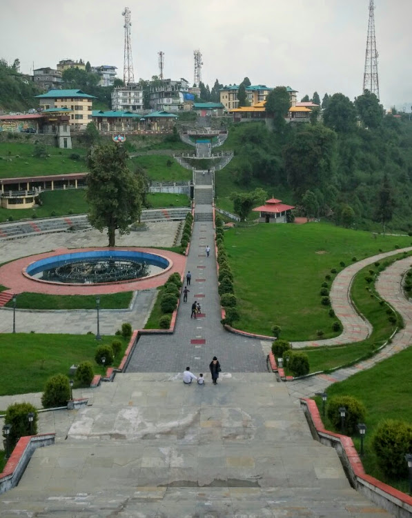 View from the park at Tathagata Tsal from the base of the statue of Gautam Buddha